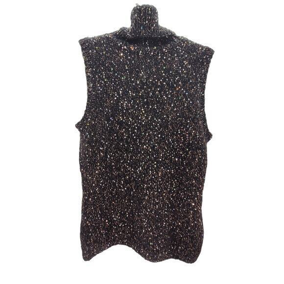 Kenar Black Gold Sequin Knit Cowl Collar Sleeveless Pullover Glam Sweater - Picture 3 of 12